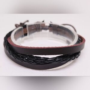 Men's leather bracelet layered braided‎ brown new e50